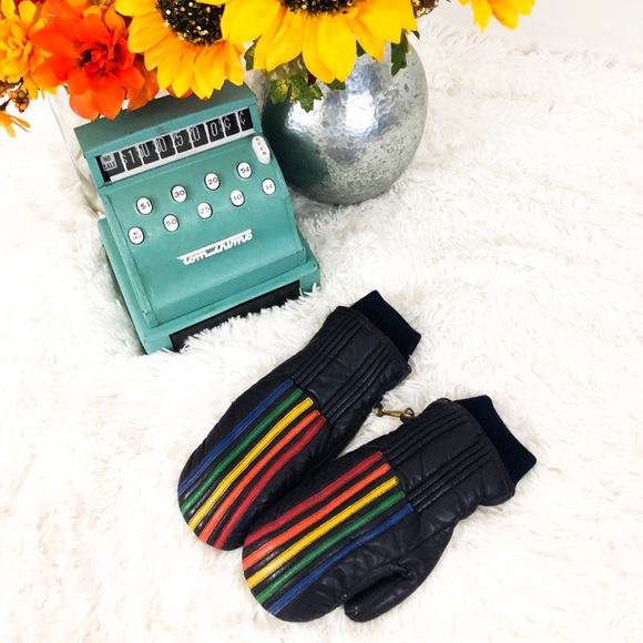 Accessories - Vintage 1980’s Leather Rainbow Mittens